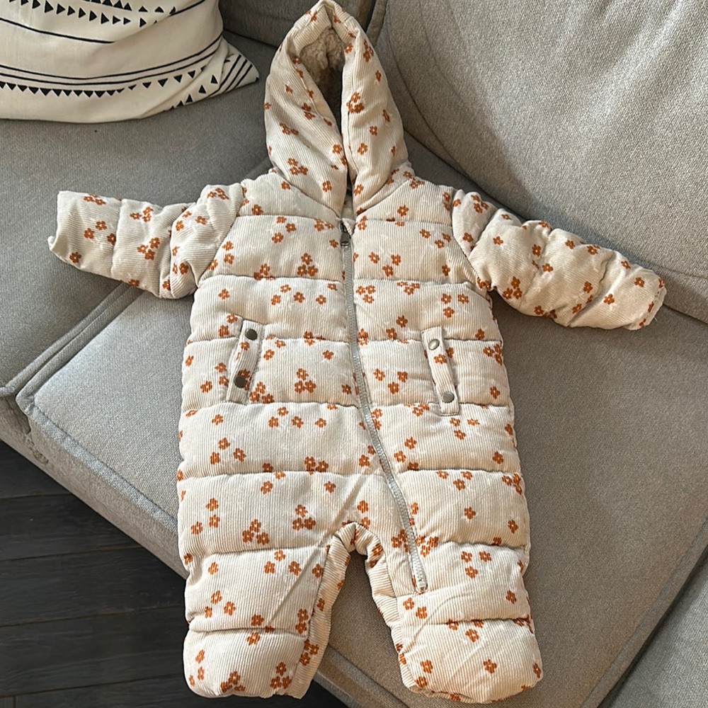 Jessica Simpson Cream and Brown Floral Kids corduroy snowsuit